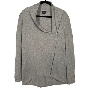 C by Bloomingdales Cashmere Gray‎ Asymmetrical Zip Front Cardigan Sweater Large